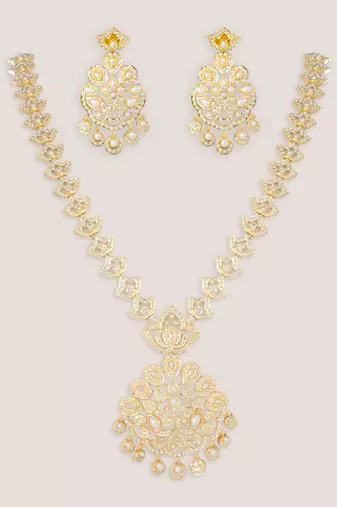 Gold finish jadau long necklace set