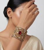 Red stone kundan cuff bracelet