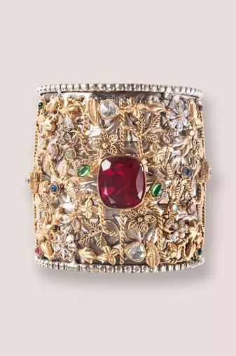 Red stone kundan cuff bracelet