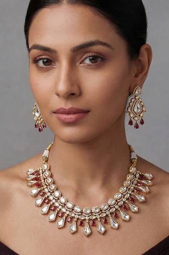 Red stones moissanite necklace set