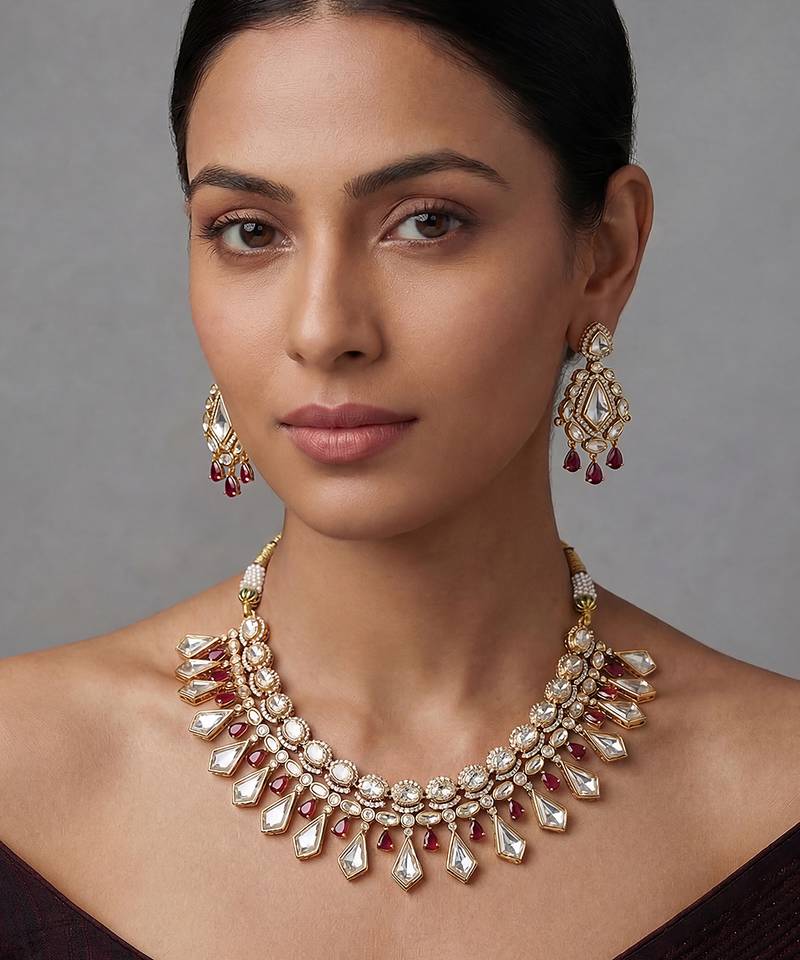 Red stones moissanite necklace set