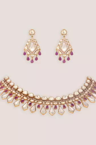 Red stones moissanite necklace set