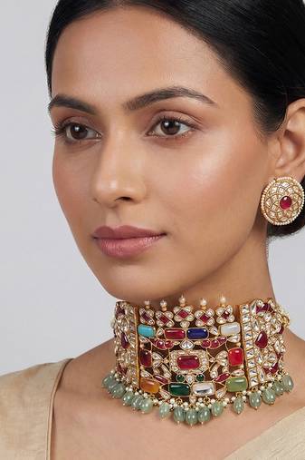 Multicolor stones kundan choker set