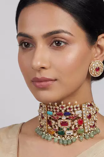 Multicolor stones kundan choker set