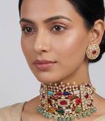 Multicolor stones kundan choker set