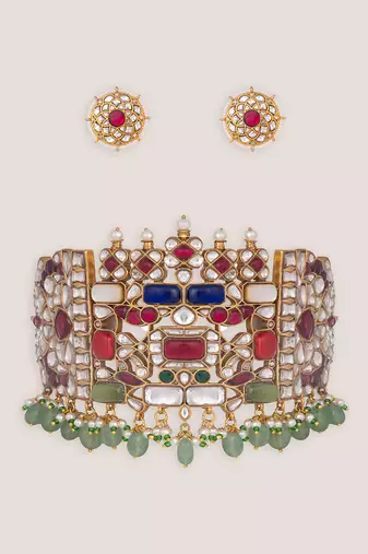 Multicolor stones kundan choker set