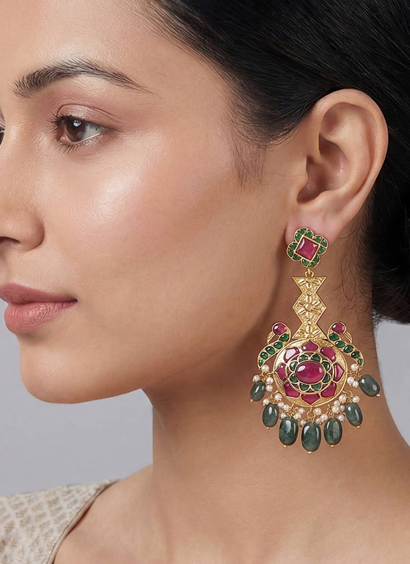Multicolor kundan meenakari dangler earrings