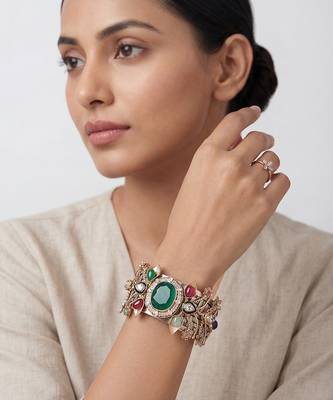 Multicolor stones cage work cuff bracelet 1
