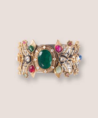 Multicolor stones cage work cuff bracelet 2
