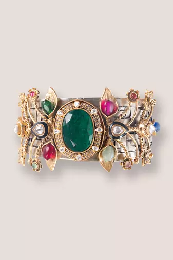 Multicolor stones cage work cuff bracelet