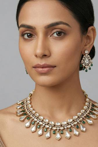 Green stones moissanite necklace set