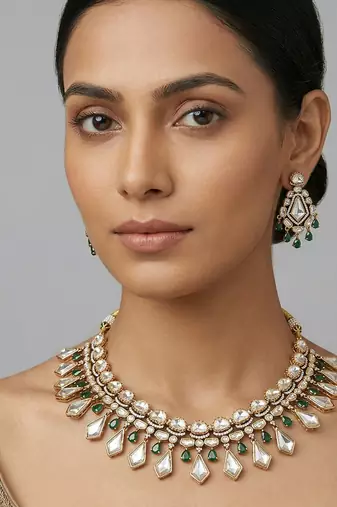 Green stones moissanite necklace set