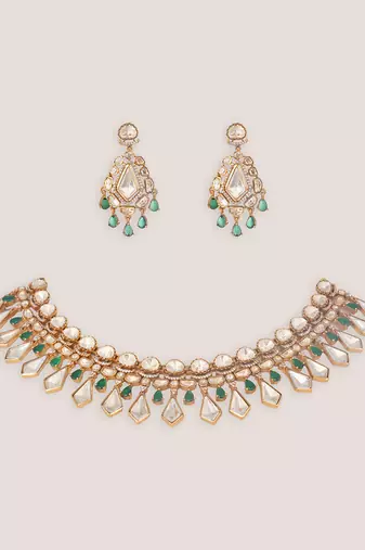 Green stones moissanite necklace set