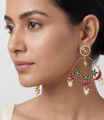 Sitara pink green kundan chandbali earrings
