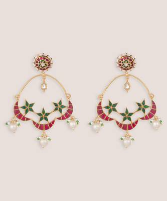 Sitara pink green kundan chandbali earrings 2