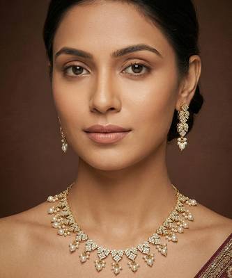 Gold finish jadau necklace set 1
