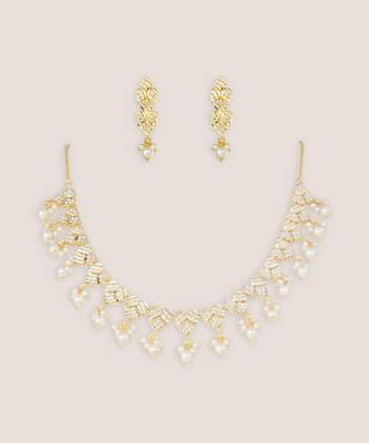 Gold finish jadau necklace set 2