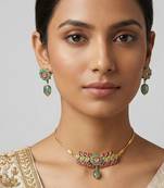 Pink green stones kundan necklace set