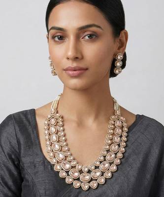 Dual tone polki long necklace set 1