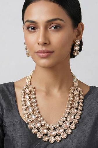 Dual tone polki long necklace set