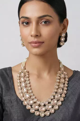 Dual tone polki long necklace set