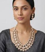 Dual tone polki long necklace set