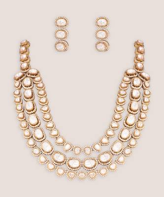 Dual tone polki long necklace set 2