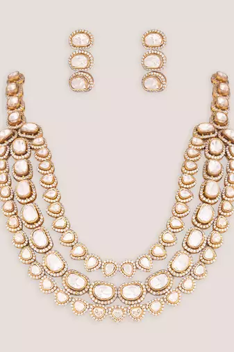 Dual tone polki long necklace set