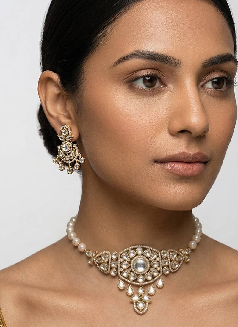 Dual tone finish polki choker set