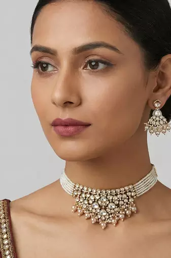 Gold finish moissanite choker set