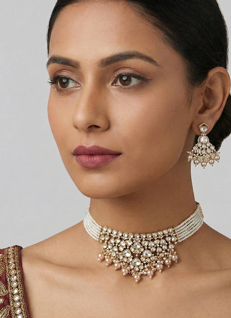 Gold finish moissanite choker set