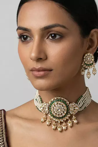Green stones kundan choker set