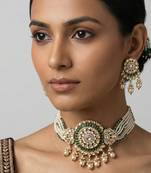 Green stones kundan choker set