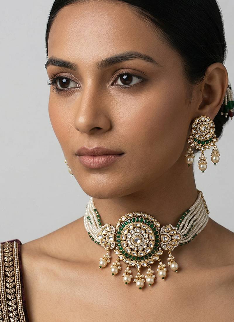Green stones kundan choker set