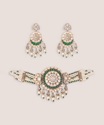 Green stones kundan choker set 2