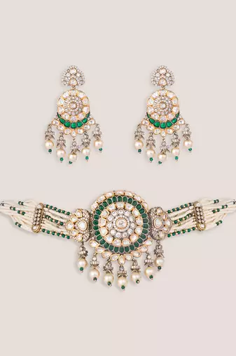 Green stones kundan choker set