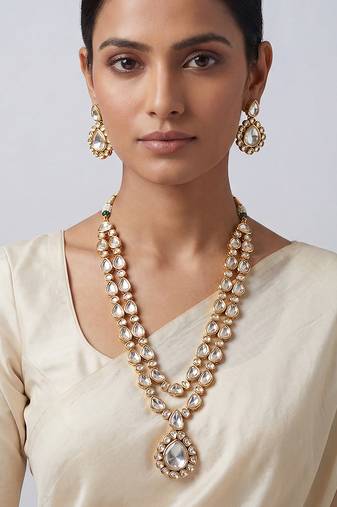 Gold finish moissanite long necklace set