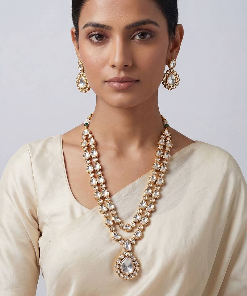 Gold finish moissanite long necklace set