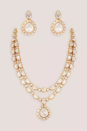 Gold finish moissanite long necklace set