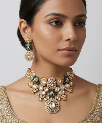 Green stones kundan bridal necklace set 1