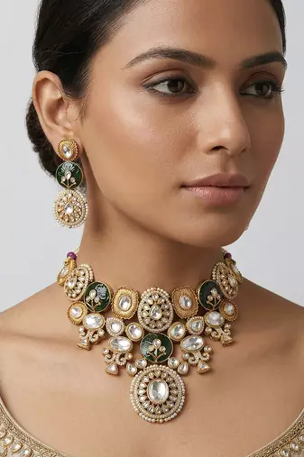 Green stones kundan bridal necklace set