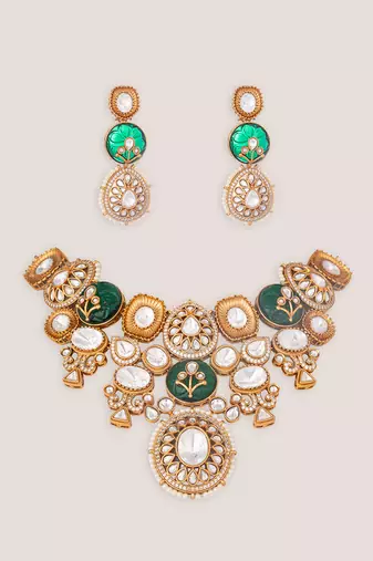 Green stones kundan bridal necklace set