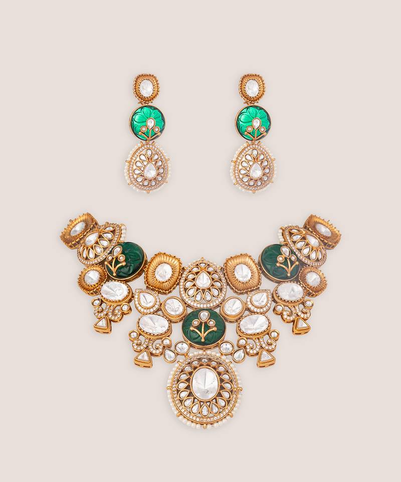 Green stones kundan bridal necklace set