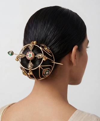 Multicolor kundan polki hair bun cage with pin 1
