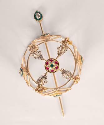 Multicolor kundan polki hair bun cage with pin 2