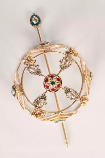Multicolor kundan polki hair bun cage with pin