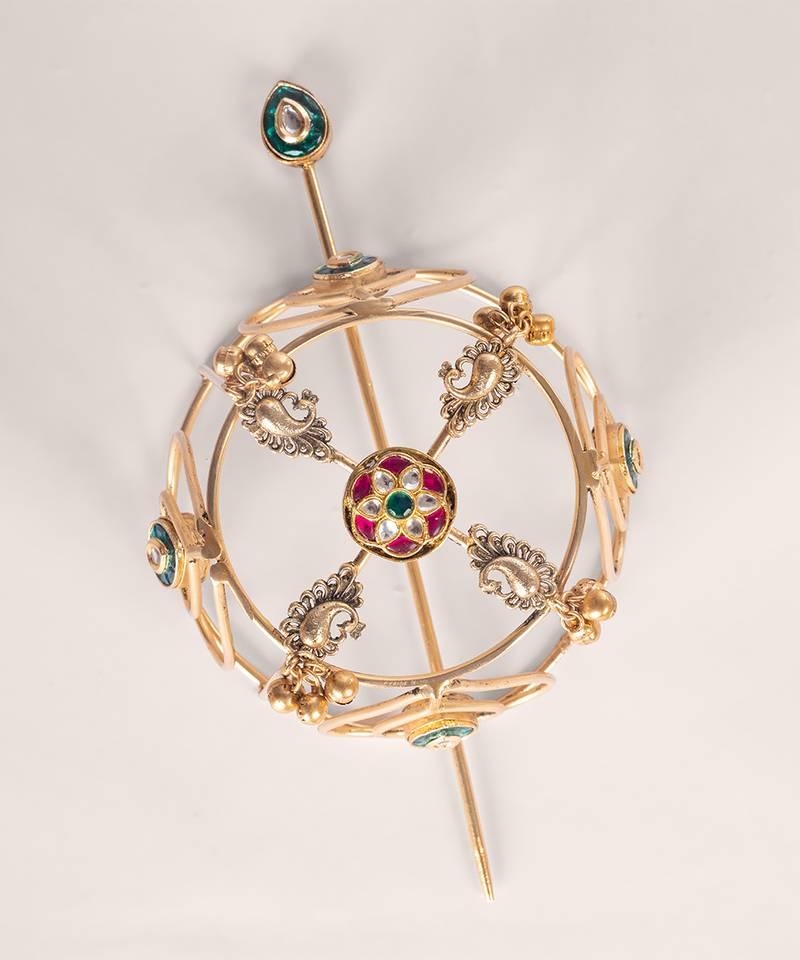 Multicolor kundan polki hair bun cage with pin