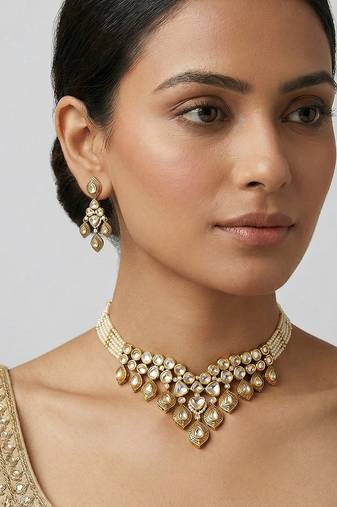Gold finish moissanite choker set