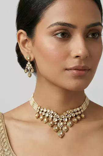 Gold finish moissanite choker set