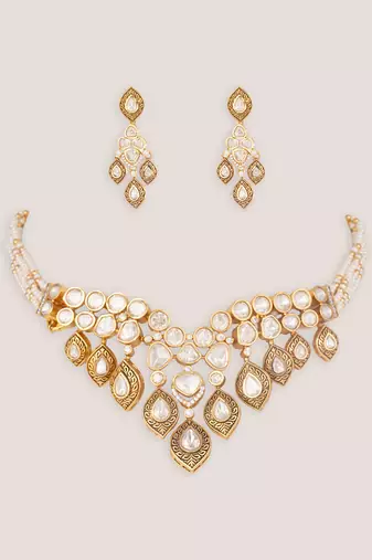Gold finish moissanite choker set